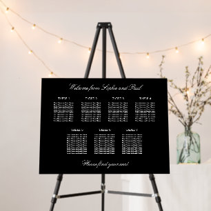 Elegant Black 7 Table Wedding Seating Chart Foam Board