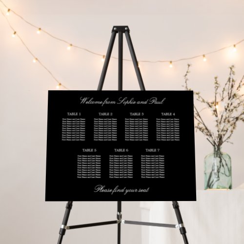 Elegant Black 7 Table Wedding Seating Chart Foam Board