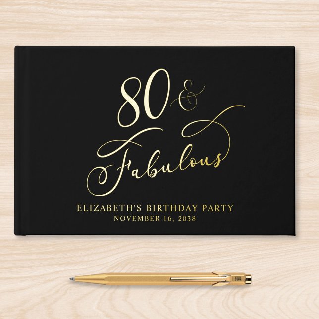 Elegant Black 80th Birthday Party Foil Guest Book (Creator Uploaded)