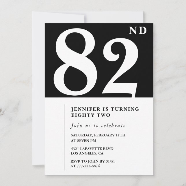 Elegant Black 82nd birthday invitation (Front)