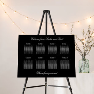 Elegant Black 8 Table Wedding Seating Chart Foam Board