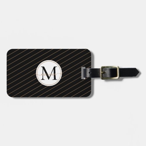 Elegant Black Abstract Floral Gold Monogrammed Luggage Tag