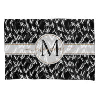 Elegant Black Abstract Floral Gold Monogrammed