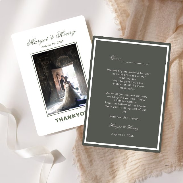 Elegant Black Aesthetic Modern Wedding Photo  Thank You Card (Creator Uploaded)
