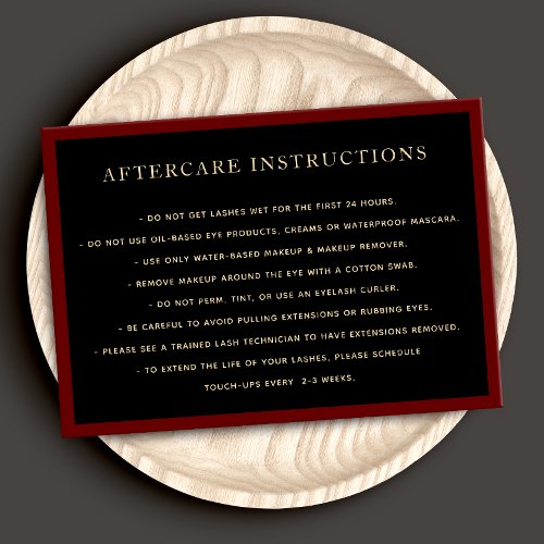Elegant Black AfterCare for Lash Extensions Salon Business Card