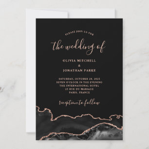 Elegant Black Agate and Rose Gold Dark Wedding Invitation