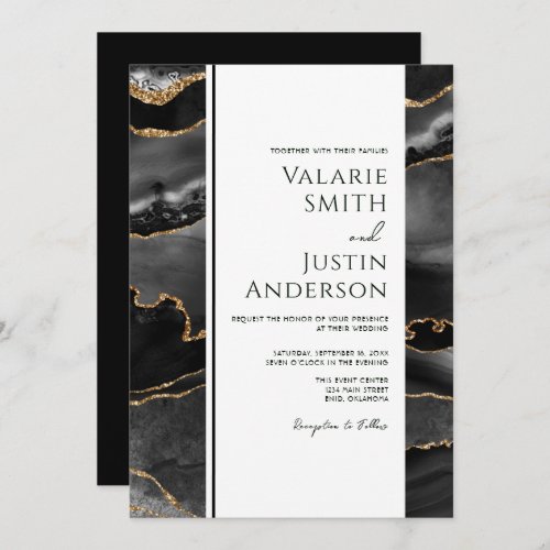 Elegant Black Agate Budget Wedding All in One Invitation