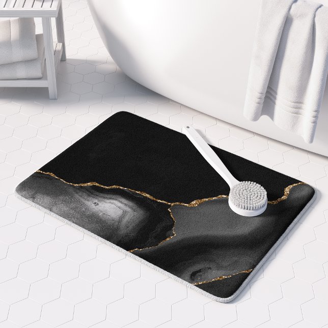 Elegant Black Agate Gold Glitter Bath Mat (Creator Uploaded)