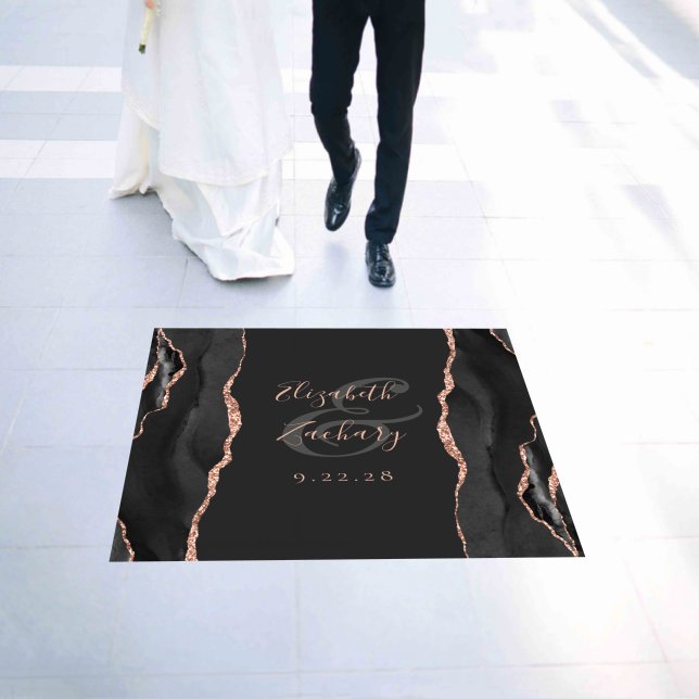 Elegant Black Agate Rose Gold Glitter Dark Wedding Floor Decals (Wedding)