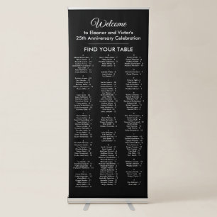 Elegant Black Alphabetical 150 Guest Seating Chart Retractable Banner