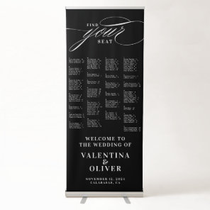 Elegant Black Alphabetical Wedding Seating Chart Retractable Banner