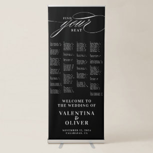 Elegant Black Alphabetical Wedding Seating Chart Retractable Banner