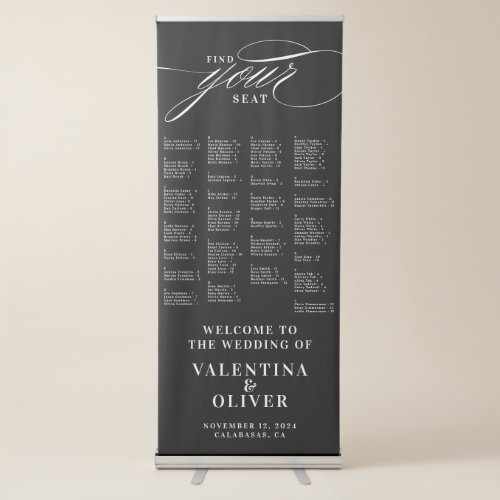 Elegant Black Alphabetical Wedding Seating Chart Retractable Banner