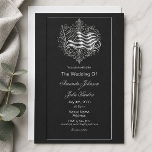 Elegant Black American Flag Military Wedding Invitation