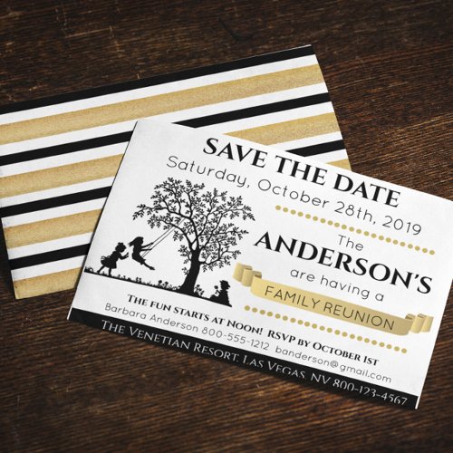 Elegant Black an Gold Save the Date Family Reunion Invitation