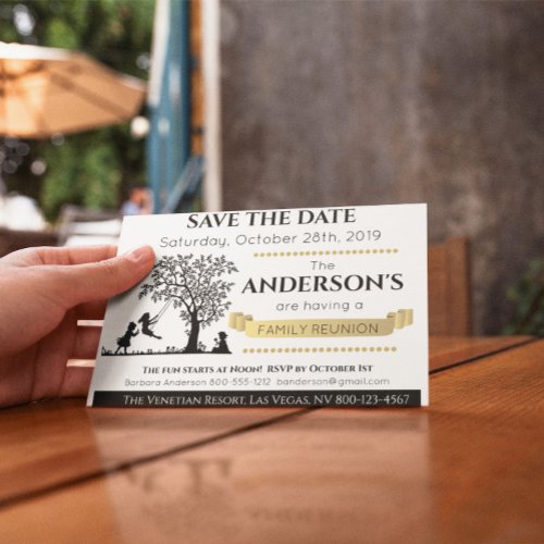 Elegant Black an Gold Save the Date Family Reunion Invitation Postcard