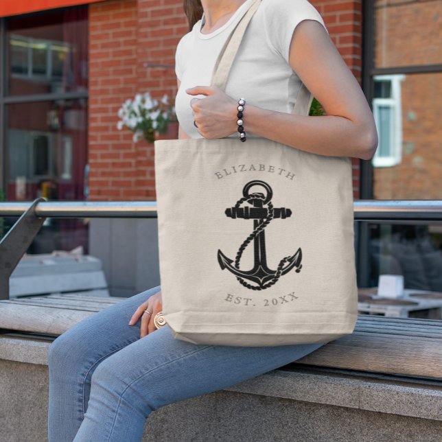 Elegant Black Anchor Nautical Personalized Tote Bag (Creator Uploaded)