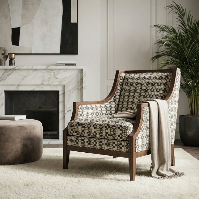 Elegant Black and Beige Geometric Mosaic Pattern Fabric (Creator Uploaded)