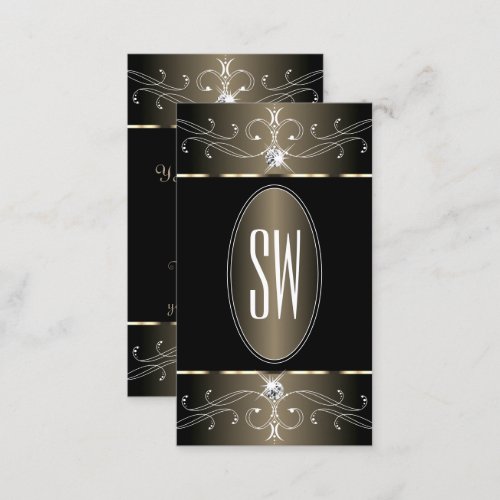 Elegant Black and Beige Ornate Ornaments Monogram Business Card
