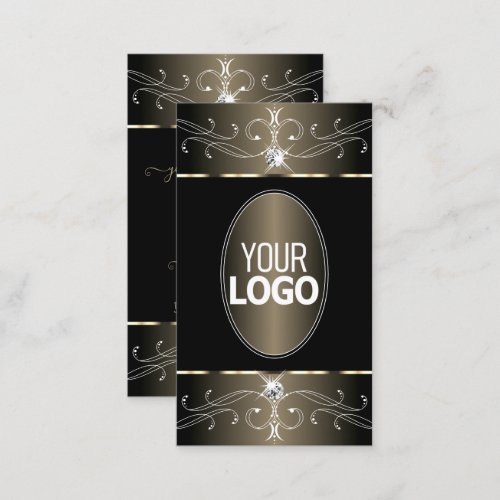 Elegant Black and Beige Ornate Ornaments with Logo Business Card