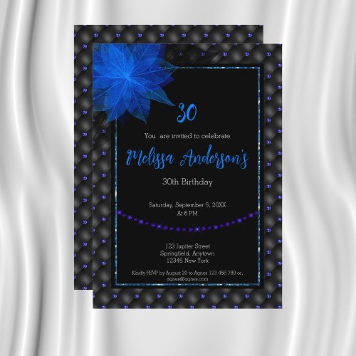 Elegant Black and Blue Birthday Invitation