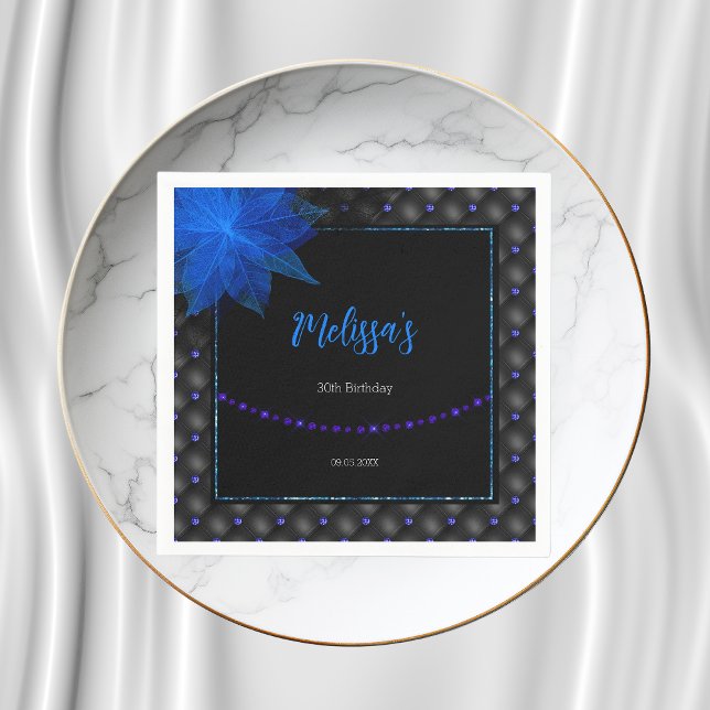 Elegant Black and Blue Birthday  Napkins (Creator Uploaded)