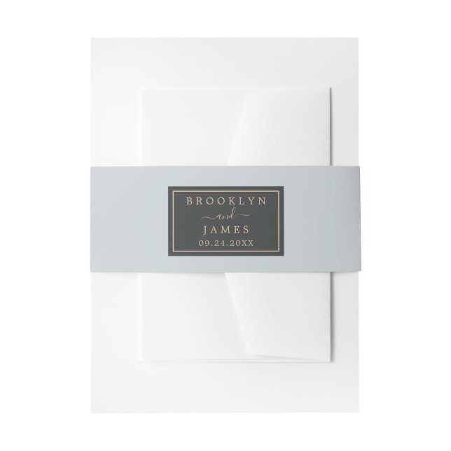 Elegant Black and Blue Gray Wedding Invitation Belly Band (Front Example)