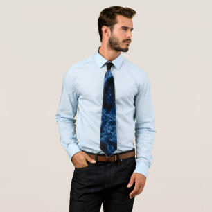 Elegant Black And Blue Marble Glitter Neck Tie
