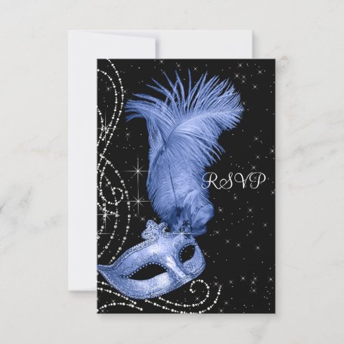 Elegant Black and Blue Masquerade Party RSVP