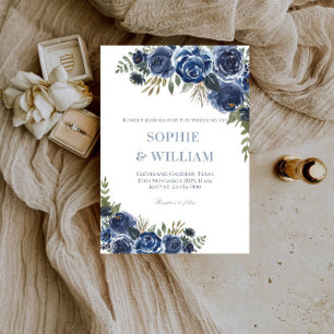 Elegant Black and Blue Rose Wedding Party Invitation