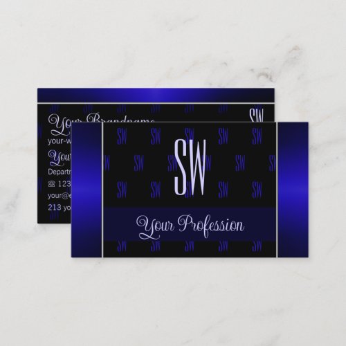 Elegant Black and Blue with Initials Professional Business Card