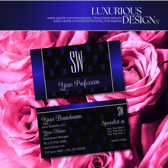 Elegant Black and Blue with Initials Professional Business Card (Creator Uploaded)