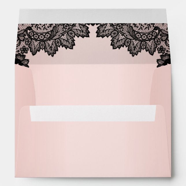 Elegant Black and Blush Floral Lace Wedding Envelope (Back (Bottom))