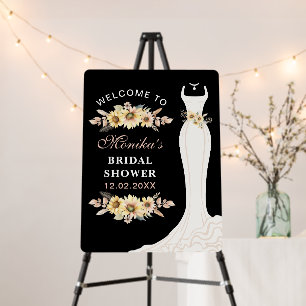 Elegant Black and Blush Gown Bridal Shower Welcome Foam Board
