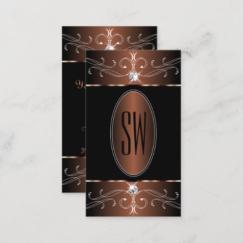 Elegant Black and Brown Ornate Ornaments Monogram Business Card