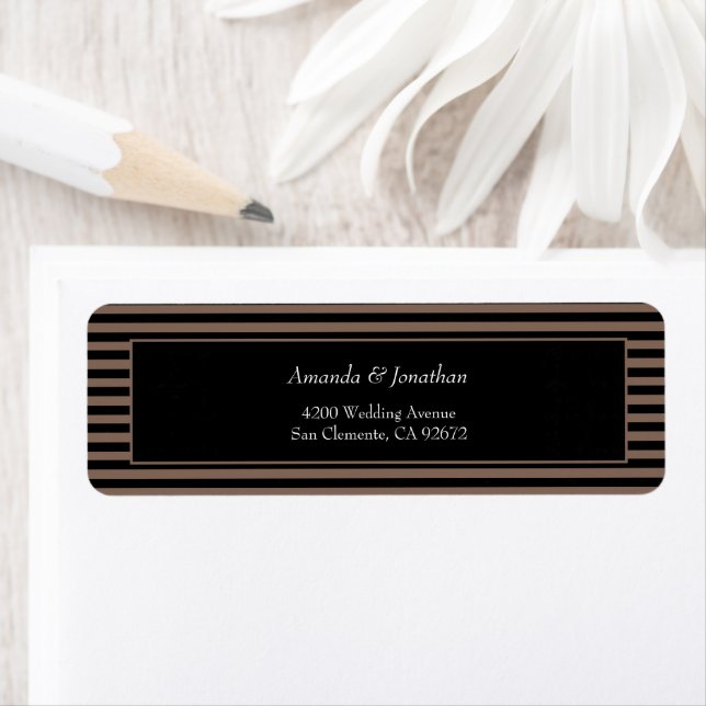 Elegant Black and Brown Stripes Return Address Label (Insitu)