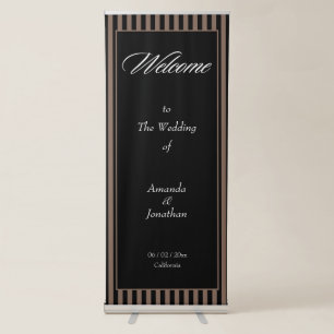 Elegant Black and Brown Stripes Wedding Welcome Retractable Banner