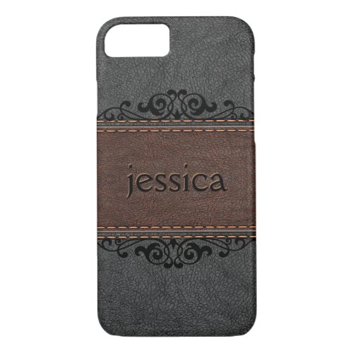 Elegant Black And Brown Vintage Leather iPhone 87 Case