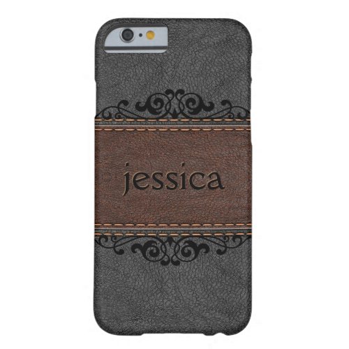 Elegant Black And Brown Vintage Leather Barely There iPhone 6 Case