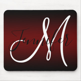 Elegant Black and Burgundy Ombre Monogram Mouse Pad