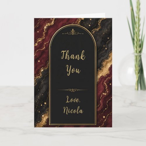 Elegant Black and Burgundy Red 21st Party Thank You Card