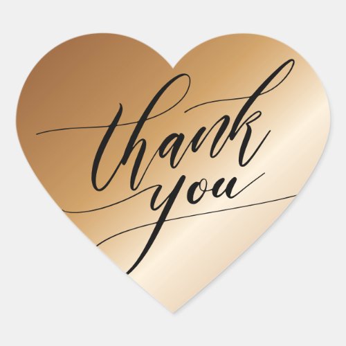 Elegant Black And Copper Modern Script Thank You Heart Sticker