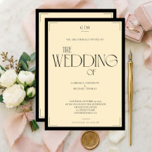 Elegant Black and Cream Art Deco Wedding Invitatio