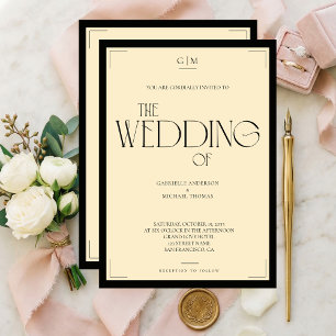 Elegant Black and Cream Art Deco Wedding Invitatio Invitation