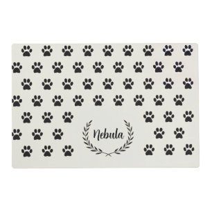 Elegant Black and Cream Cat Dog Paw Prints Placemat