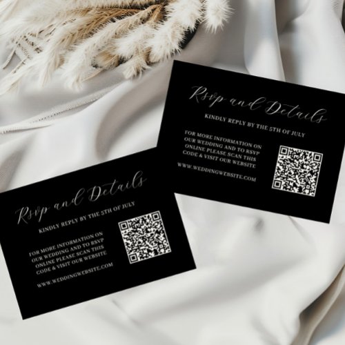 Elegant Black and Cream QR Code Wedding RSVP Card