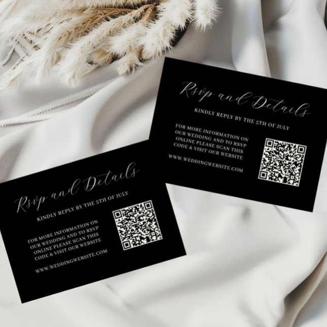 Elegant Black and Cream QR Code Wedding RSVP Card (Creator Uploaded)
