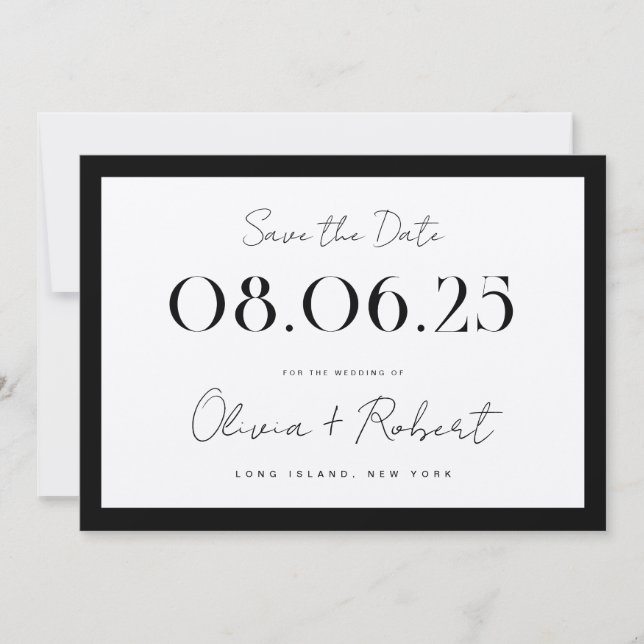 Elegant Black and Ecru Chic Wedding Save The Date (Front)