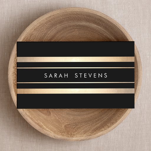 Customizable Stylish Black and Gold Striped Modern Professional Business Card Templates
