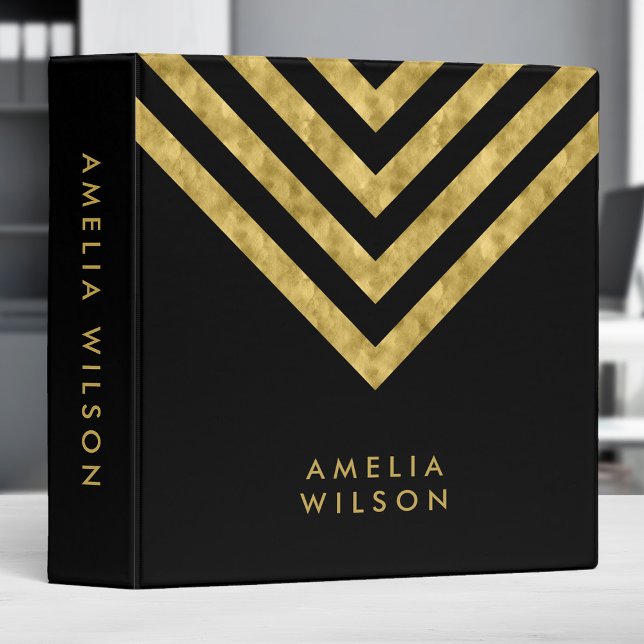Elegant Black and Faux Gold Chevron Name Binder (Creator Uploaded)